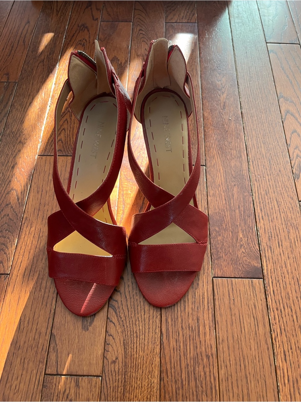 Nine West Crimson Leather Crisscross Slingback Heels